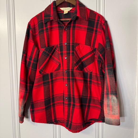 St Johns Bay Red Custom Bleach Christmas Red Truck Tree Long Sleeve flannel L - Picture 2 of 11